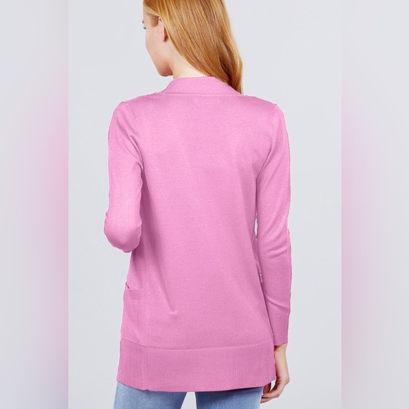 ACTIVE BASIC Ribbed Trim Open Front Cardigan - Picture 5 of 5